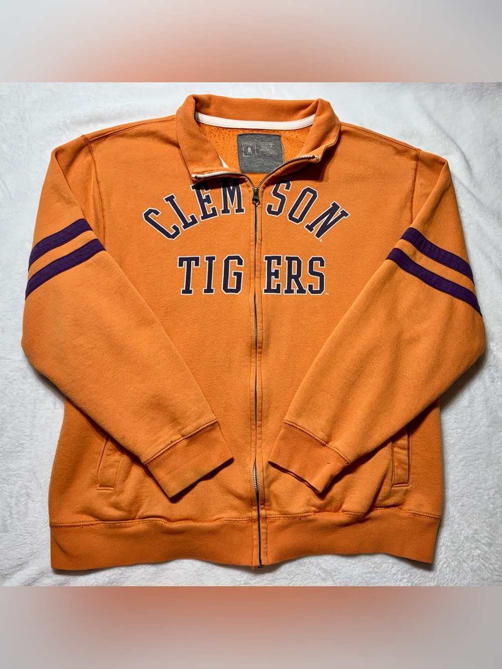 Clemson Tigers Full Zip Jacket Orange/Purple Purple Sleeve Stripes